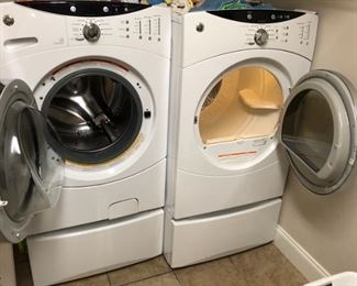 GE Front Load Washer and Dryer on Pedestals