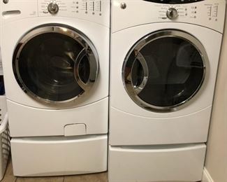 GE Front Load Washer and Dryer on Pedestals