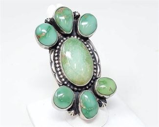 #908 • Native American B. Johnson Sonoran Gold Turquoise Sterling Silver Statement Ring