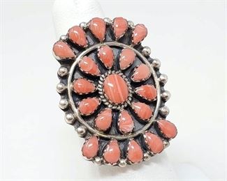 #907 • Native American Spiny Oyster Cluster Sterling Silver Ring