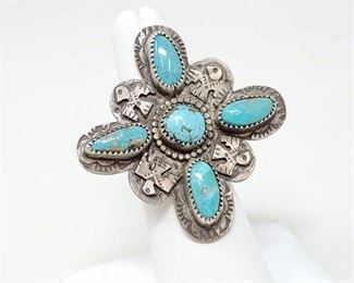 #910 • Native American Turquoise and Thunderbird Sterling Silver Ring