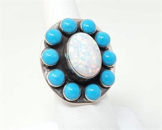 
#912 • Native American Opal and Turquoise Cluster Sterling Silver Ring