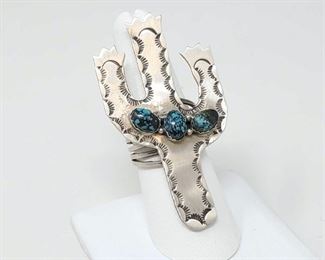#920 • Native American L. James Turquoise Cactus Sterling Silver Ring