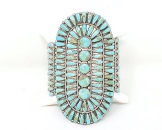 #921 • Native American Turquoise Cluster Sterling Silver Statement Cuff