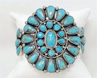 #923 • Native American Turquoise Cluster Sterling Silver Cuff