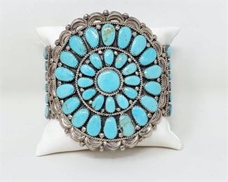 
#924 • Native America JW Turquoise Cluster Sterling Silver Statement Cuff