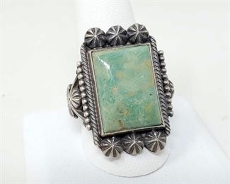 #927 • Native American Navajo M&R Calladitto Turquoise Sterling Silver Men's Ring
