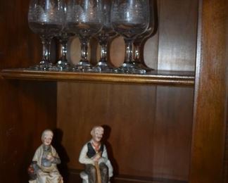 Beautiful etched Stemware and Old Couple Figurines