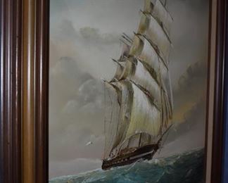 Beautiful Signed Painting of Sailing Ship