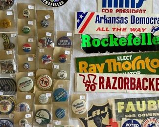 Great collection of political buttons and stickers.