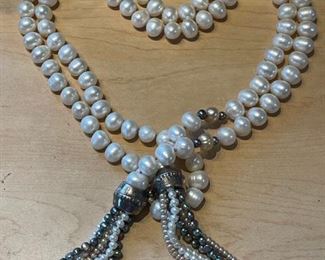 Mignon Faget Baroque pearl lariat with sterling beads