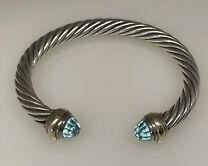 David Yurman 7mm sterling & 14kt cable bracelet with blue topaz