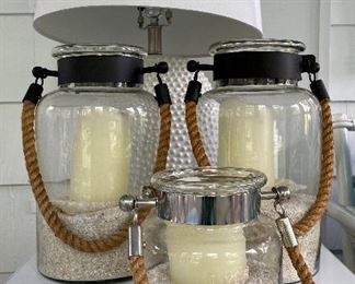 Item 39:  (3) Glass Lanterns:  $46  for set of 3                                                                                             Large - 11.5"                                                                                                              Small - 6"
