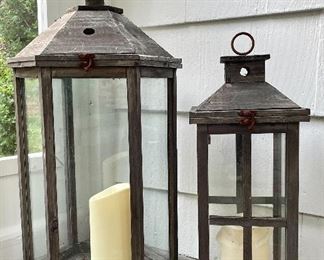 Item 37:  (2) Wood Lantern (left) - 30":   $26 (One is SOLD)                                                                                                      Item 38:  (2) Wood Lanterns (right) - 20": $24