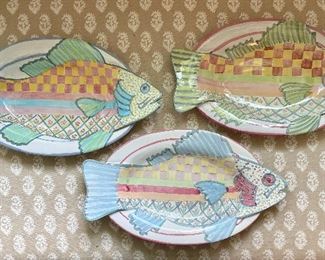 Item 47:  (3) Mackenzie-Childs "Fish Story" Plates - discontinued - 15" x 1.5": $245 each (2 ARE SOLD)
