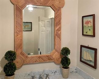 Item 52:  (2) Faux Boxwood Topiaries - 20":   $24 for pair                                                                                                             Item 53:  Decorative Mirror - 34" x 45":  SOLD