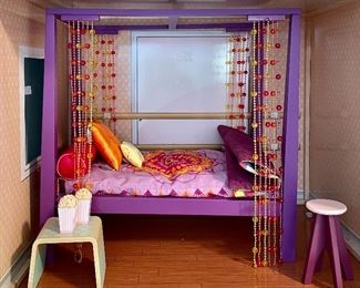 Item 76:  American Girl Bedroom Set with Stool, Table and Popcorn, Linens and Pillows (Purple): $85