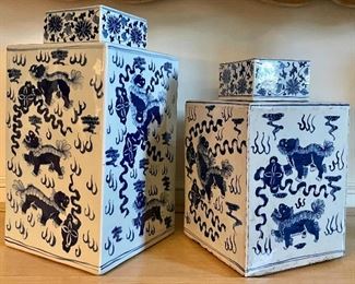 Item 87:  Asian Inspired Square Temple Jar (left) - 10" x 18":  $165                                                                                             Item 88:  Asian Inspired Square Temple Jar (right) - 8.75" x 15":  $125