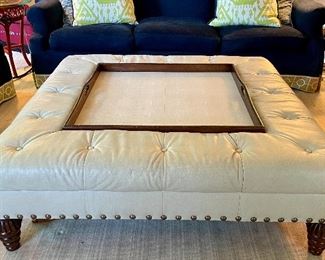 Item 91:  Plush Leather Ottoman with Removable Tray by Amanda Nisbet - 48"l x 48"w x 15"h:  $595