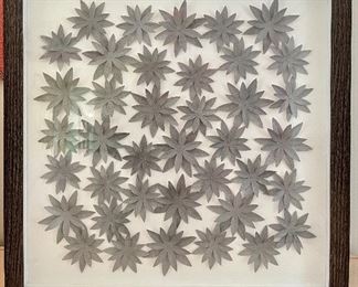 Item 126:  (2) Shadow Boxes with Silver/Grey Paper Flowers - 21.5"l x 2"w x 21.5"h: $65 for pair