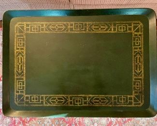 detail - dark blackish-green with gold stencilling 