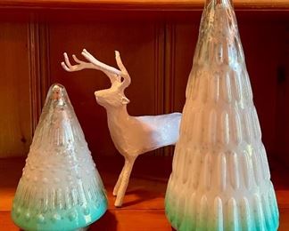 Item 136:  (2) Christmas Trees & Reindeer:  $14                    Tallest - 13"