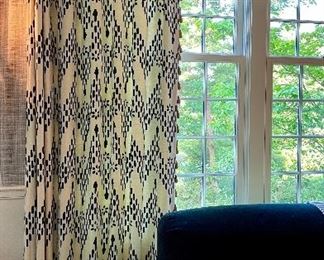 Item 144:  (4) Black and White Custom Window Panels with Wooden Beads - 91": $350 per pair