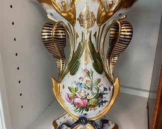 Antique Unmarked Porcelain Vase with Hand-painted Gold Detailing.