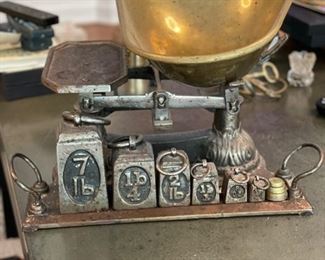 Antique English Brass and Cast Iron Weight Scale.