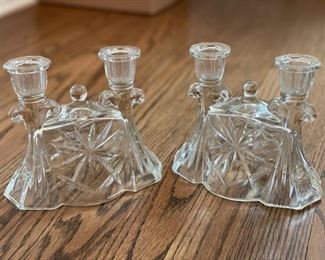 Anchor Hocking Double Candle Holder with Star of David Starburst Design.