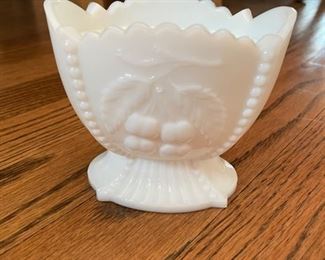 Vintage Westmoreland Milk Glass Vase with Cherry Motif.
