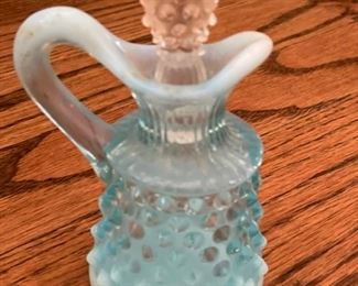 Fenton Opalescent Blue Hob Nob Oil Cruet with Lid.