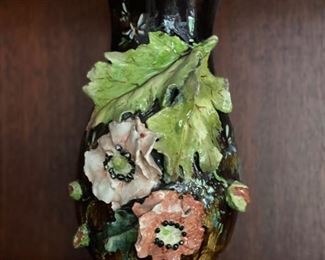 Antique Rare Barbotine Majolica Vase.