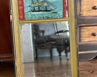Antique Trumeau Mirror with Schooner.