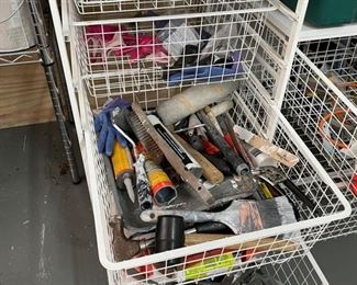 Metal Storage Rack and Assorted Paint Brushes, Rollers, etc.