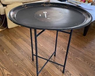 Paper Mache Tea/Tray Table. Measures 25"D x 25.5"H. Photo 1 of 2