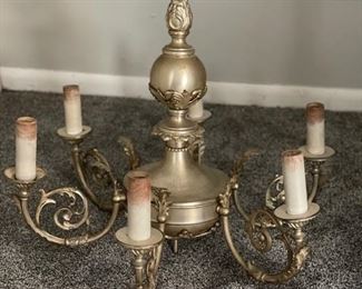 Antique Silver 6-Arm Chandelier. Measures 40"H. Photo 1 of 3