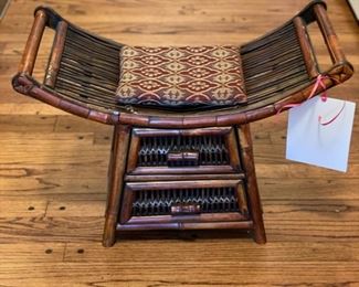 Vintage Bamboo Stool with Asian Styling. Measures 23"W x 15"H.