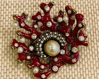 Vintage Heidi Daus Fire Coral Pin.