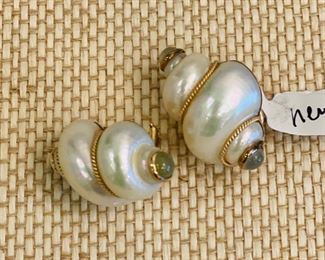 14K Gold Trim Mother of Pearl Earrings.