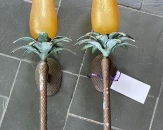Pair of Vintage Wall Sconces with Pineapple Detailing.