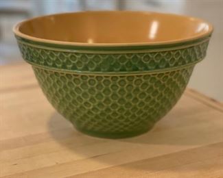 Over & Back Yellow Ware Green Honeycomb Mixing Bowl. Photo 1 of 2