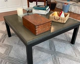 Crate & Barrel Concrete Cocktail Table. Measures 3' x 3'.
