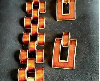 Jay Feinberg Terracotta Enamel Necklace and Earrings.