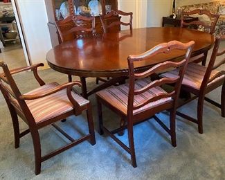 Mahogany dining table (has 2 leaves) & 6 ribbon back  chairs 