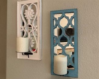$22- Each - Two available- Wood and mirror wall hanging with battery operated candle 