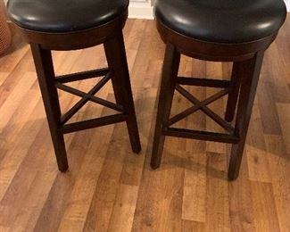 $75- Havertys Backless Leather and wood barstools