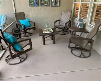 $1200 -OBO- Georgetown patio -?Seven piece rocking swiveling Metal And canvas patio set