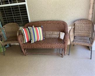 $525- Nice three piece Patio set including glider and two chairs 