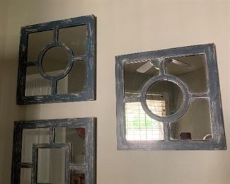 $98- Set of three wooden and mirror wall art accent pieces 